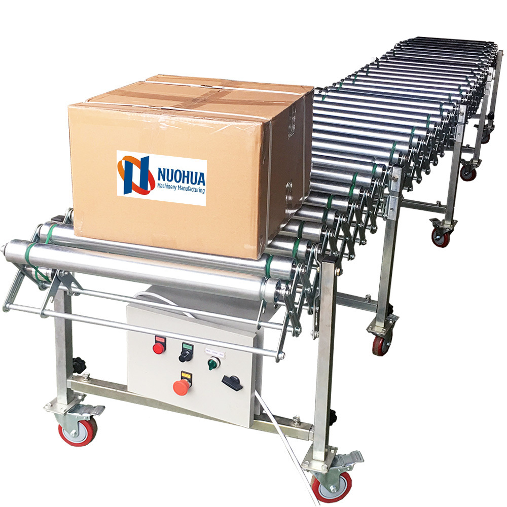 Automated telescopic flexible roller conveyor power and free conveyor