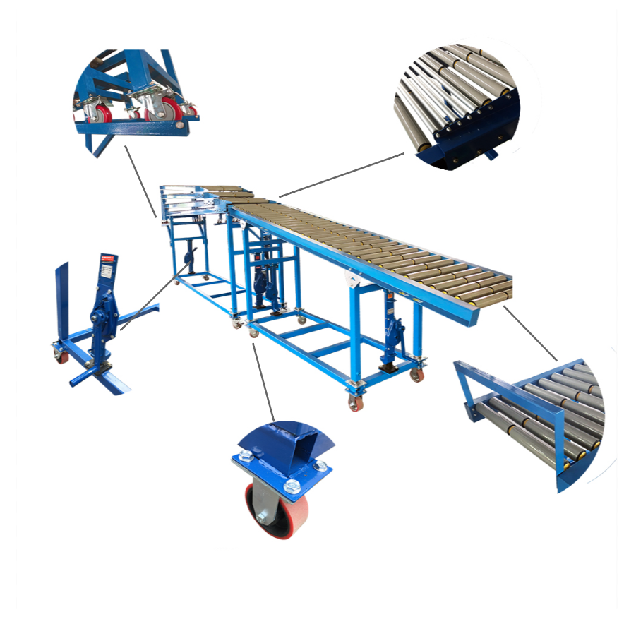 High rise Level Telescopic expandable flexible Gravity Roller Container Unloading Conveyor