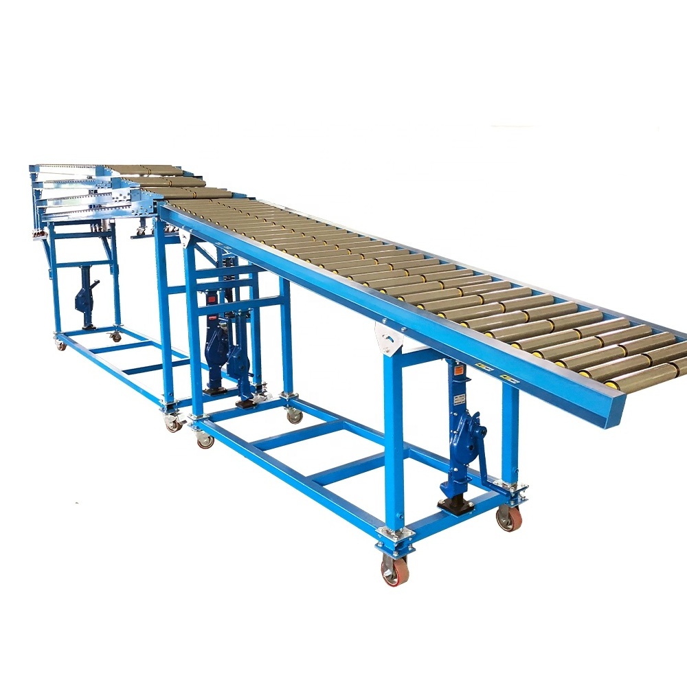 High rise Level Telescopic expandable flexible Gravity Roller Container Unloading Conveyor