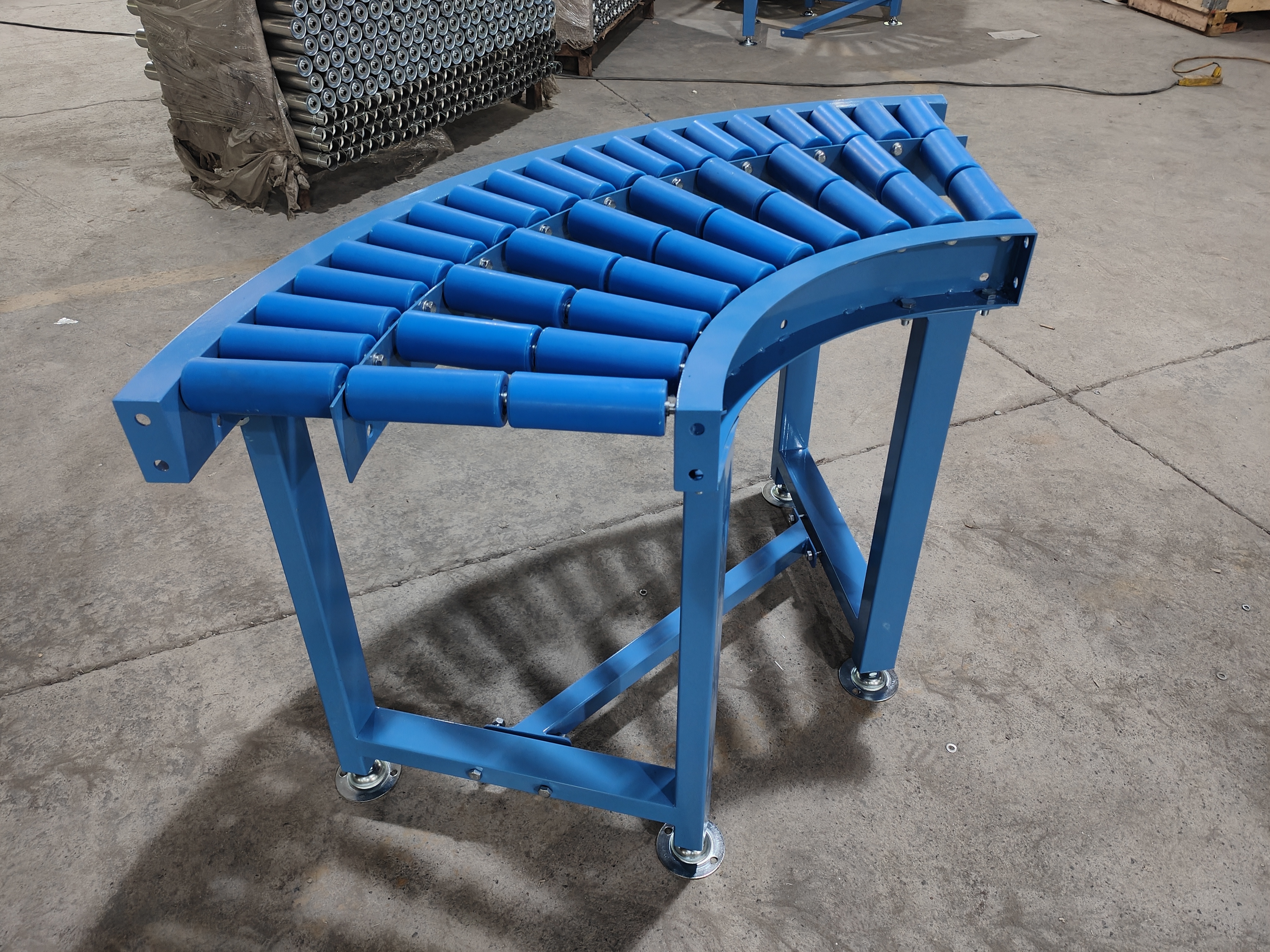 90 degree gravity manual blue pp  roller conveyor logistics roller conveyor