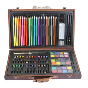 Studio Art & Craft Supplies Set in Wood Box for Drawing and Painting 80 Piece Multi Colors