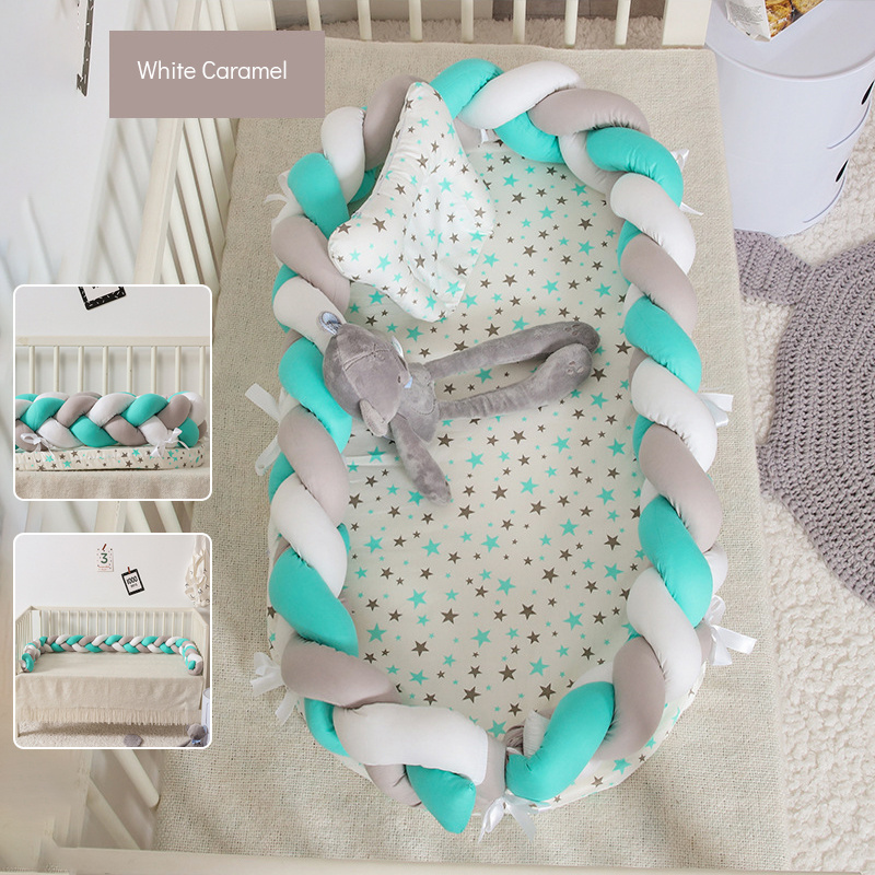 100% Cotton braid Washable Foldable baby nest bed with pillow baby nest lounger bassinet bed cover