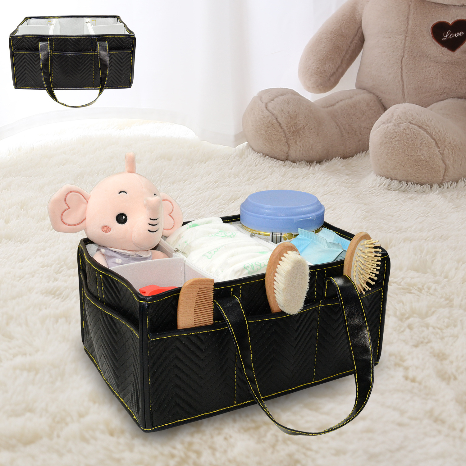 waterproof pu baby diaper caddy Large baby essentials Organizer Tote Bag Baby Shower Basket nappy caddy organizer