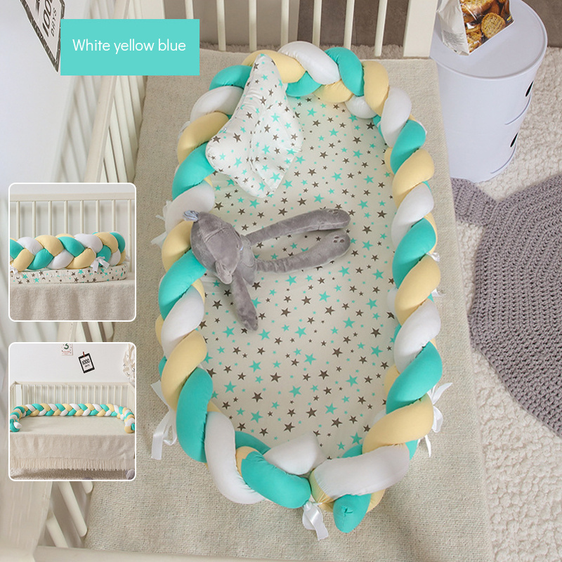 100% Cotton braid Washable Foldable baby nest bed with pillow baby nest lounger bassinet bed cover