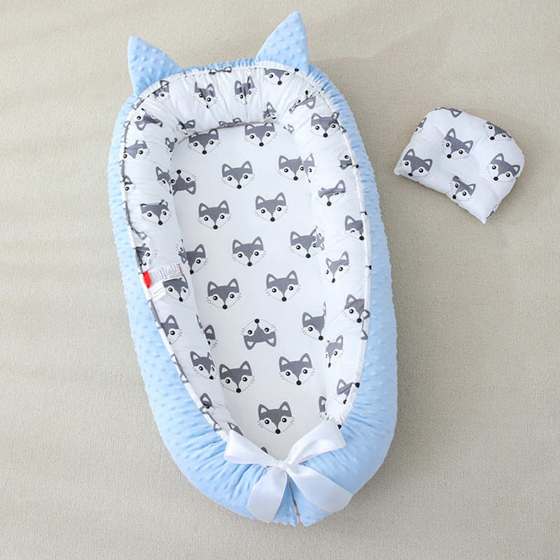 Promotional cat ear portable baby swaddle nest newborn lounger bed baby sleep nest for newborn with pillow