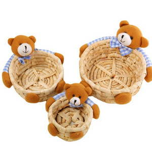 Rabbit Fabric Storage Basket Cosmetic Snacks Key Wicker Rattan Handwoven Storage Basket Bear Water Grass Woven Storage Basket