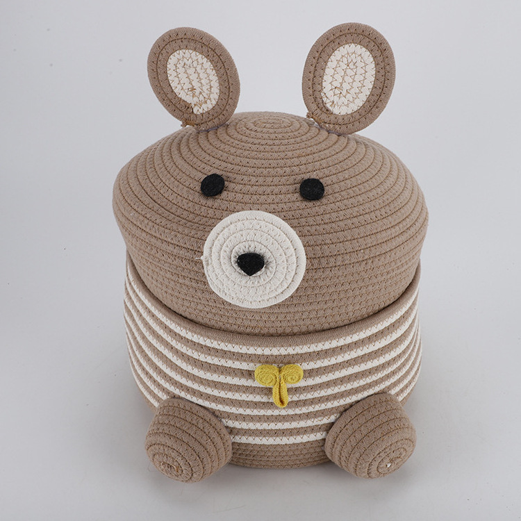 Best price teddy bear design cute food container storage living room basket cotton rope basket for baby