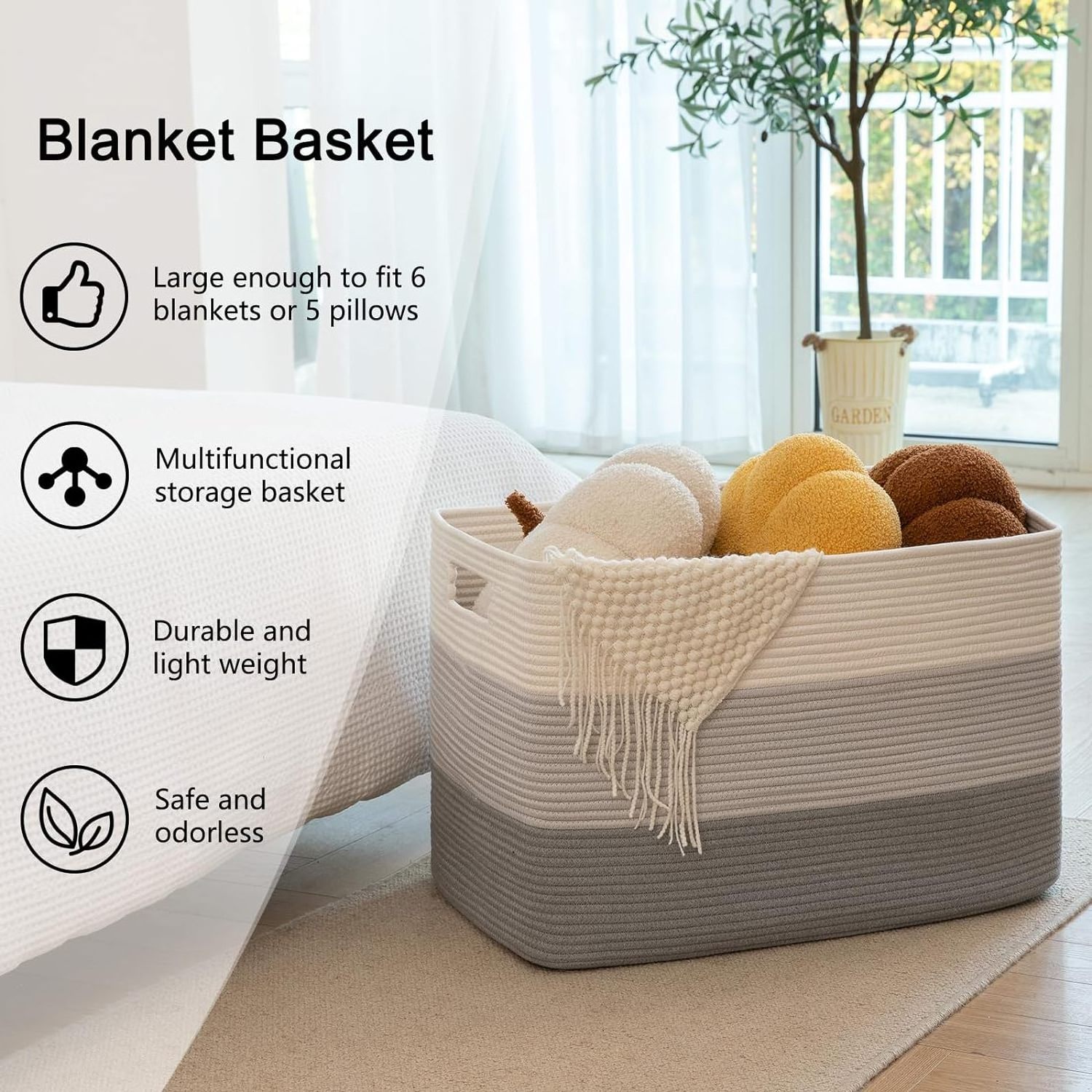 Factory Custom Rectangle Large Woven Nursery Blanket Laundry Basket Toy Cotton Rope Storage Basket