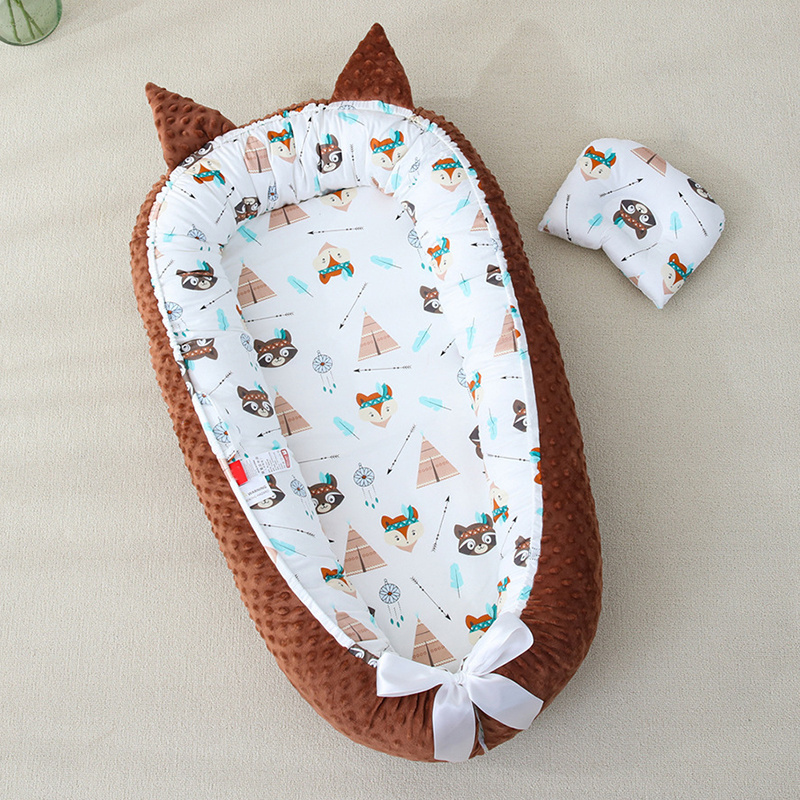 Promotional cat ear portable baby swaddle nest newborn lounger bed baby sleep nest for newborn with pillow