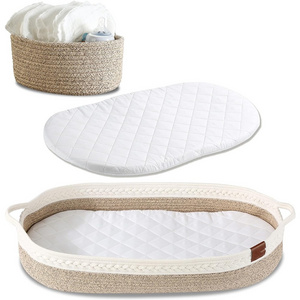 Baby Changing Basket Caddy Organizer Moses Basket Diaper Caddy Foam Pad for Newborn & Storage Woven Bin