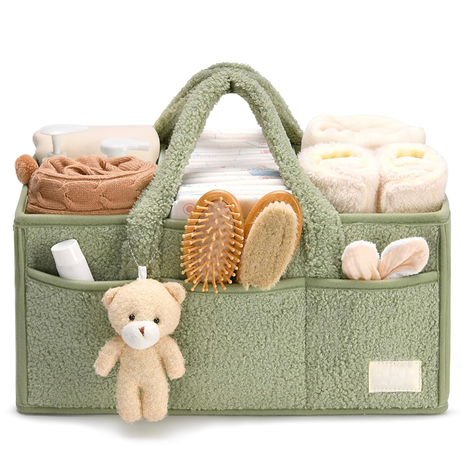 Portable Baby Nursery Diaper Caddy Organizer for Changing Table Teddy Baby Storage Basket for Diapers and Baby Wipes