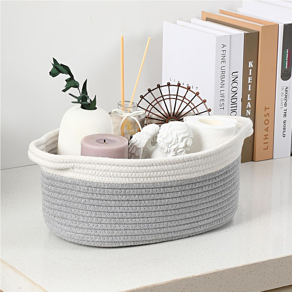 oval woven Storage Organiser small Shelf Storage Basket Toy Organizers Empty Gift small cotton rope storage basket