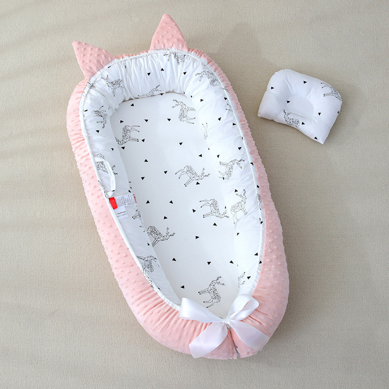 Promotional cat ear portable baby swaddle nest newborn lounger bed baby sleep nest for newborn with pillow