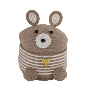 Best price teddy bear design cute food container storage living room basket cotton rope basket for baby