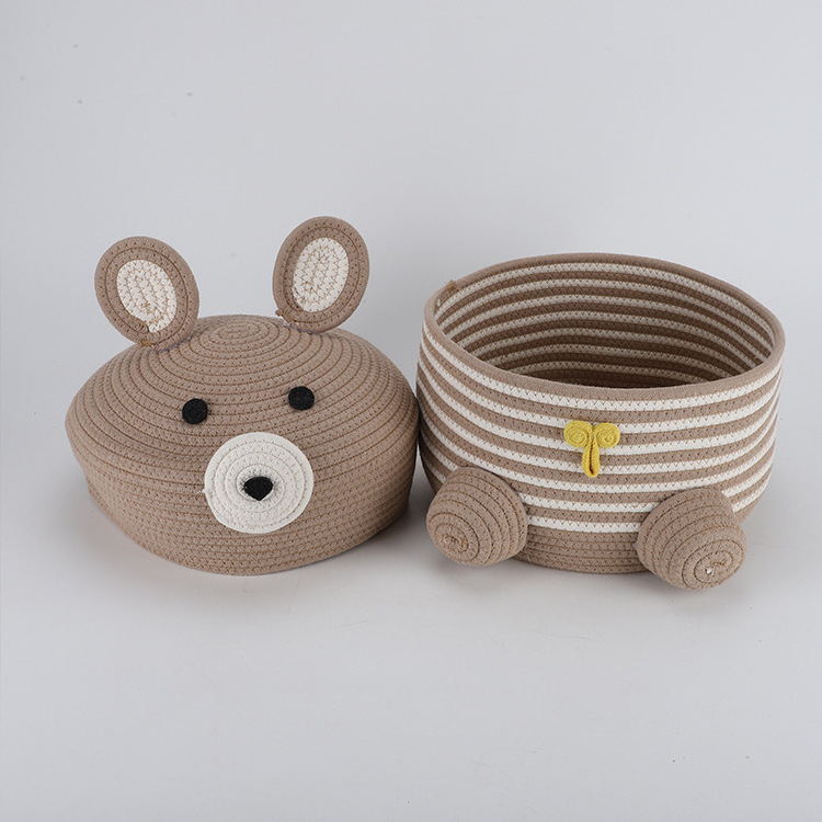 Best price teddy bear design cute food container storage living room basket cotton rope basket for baby