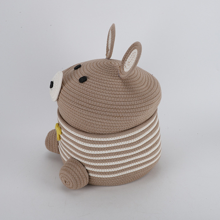 Best price teddy bear design cute food container storage living room basket cotton rope basket for baby