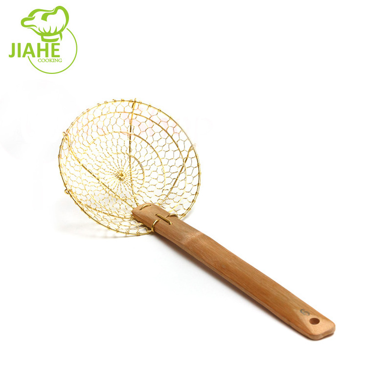 wire and brass Stainless Steel Spider Strainer  Wire Food Cooking Skimmer With Natural Bamboo Handle