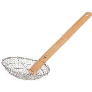 wire and brass Stainless Steel Spider Strainer  Wire Food Cooking Skimmer With Natural Bamboo Handle