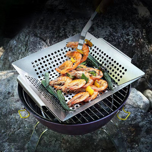 wholesale Stainless Steel BBQ Grill Basket Grilling Basket Pan Barbecue Basket