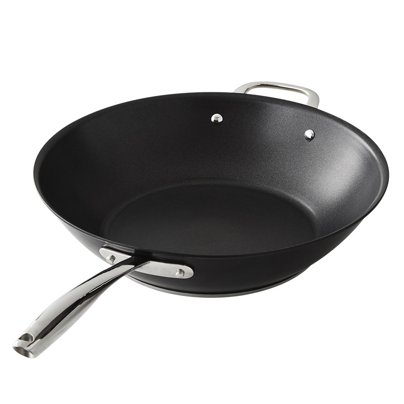 OEM Factory Flat Bottom Gas Wok Non Stick Coating Stainless Steel Wok