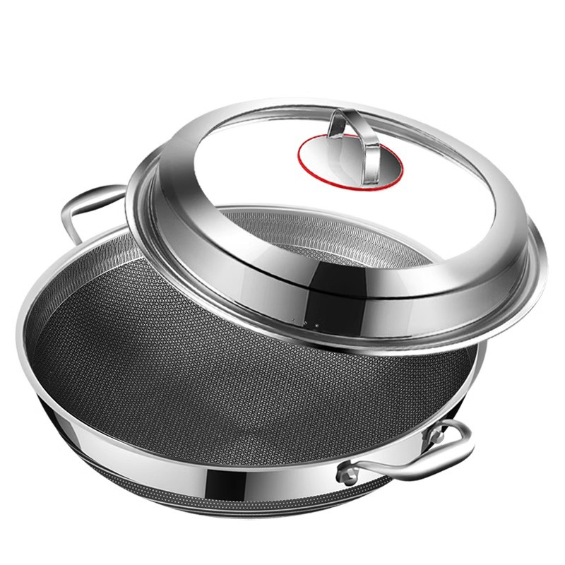 Honeycomb Binaural fry Pan Stainless Steel Deep Frying Pan For Restaurant