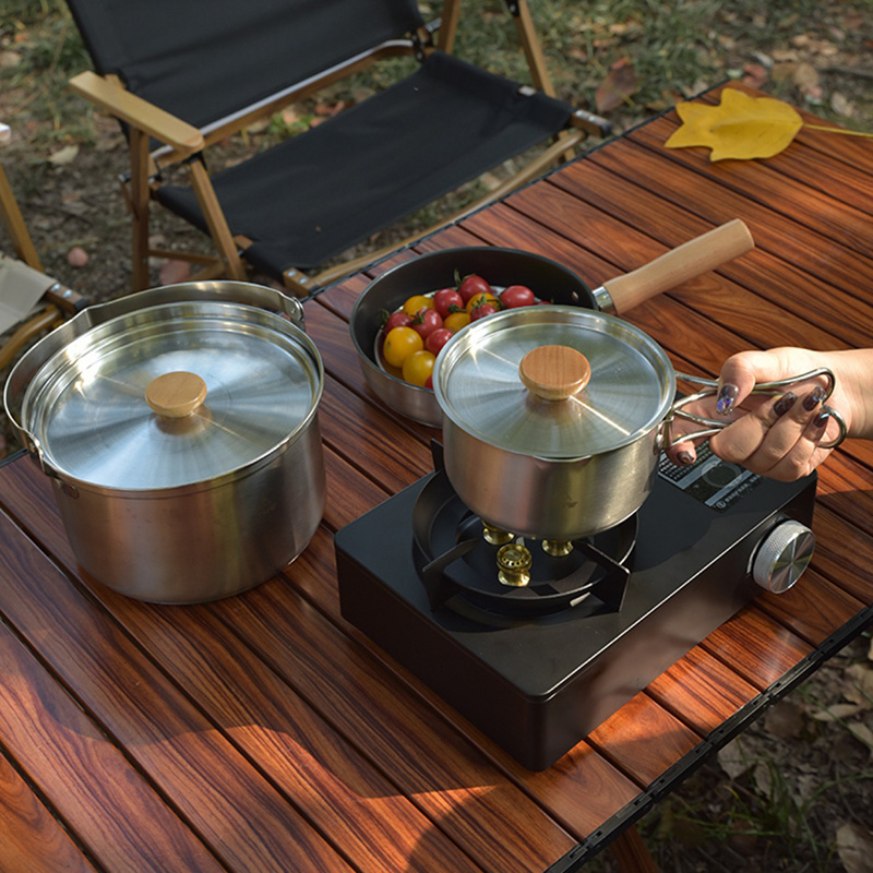 Hot Sale Household Stainless Steel Camping Cookware Set Campfire Kitchen Stock Camping Cook Pots