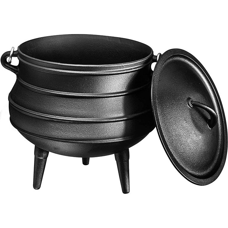 Pre-Seasoned Dutch Pot Cast Iron Outdoor Cookware With Domed Lid Cauldron