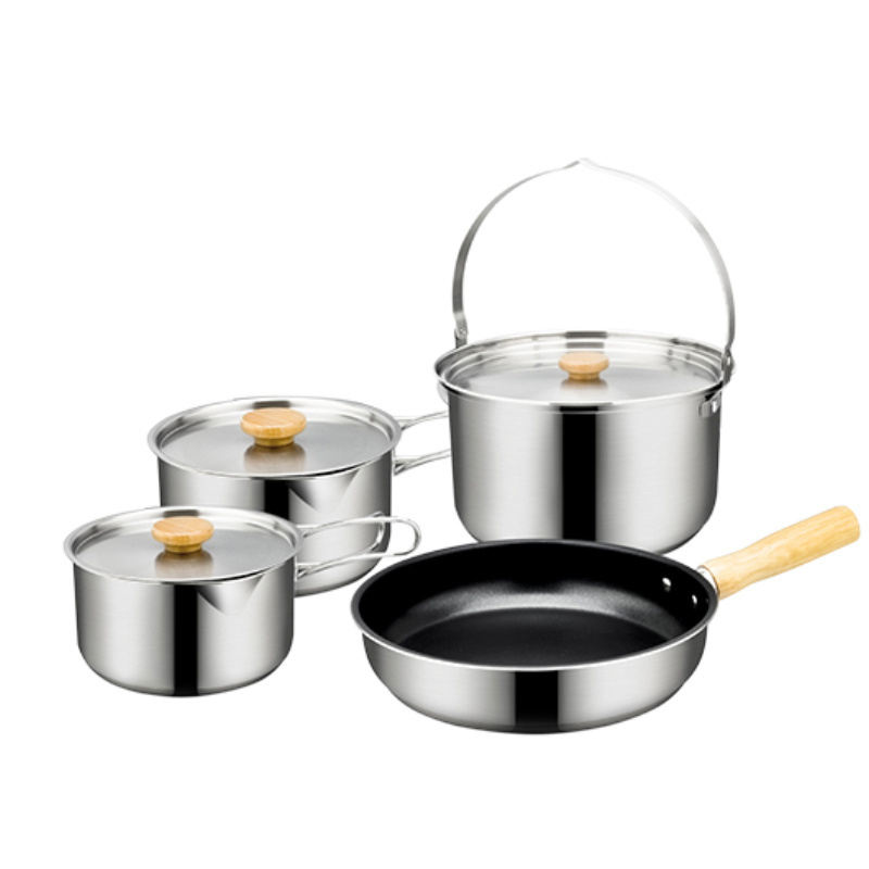 Hot Sale Household Stainless Steel Camping Cookware Set Campfire Kitchen Stock Camping Cook Pots