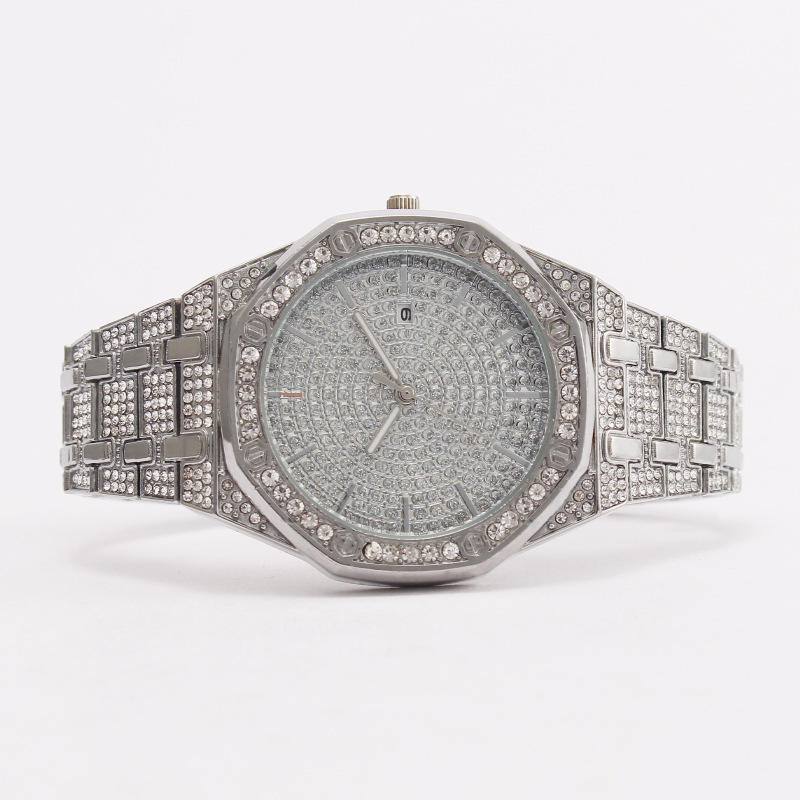 Hot-selling fashionable octagonal diamond-studded ladies' wristwatch with calendar watch winder safe