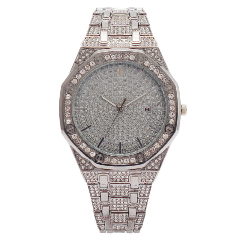 Hot-selling fashionable octagonal diamond-studded ladies' wristwatch with calendar watch winder safe