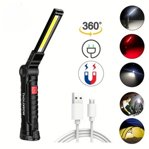 USB Rechargeable Cob LED Work Light Portable Magnetic Base 360 Degree Rotation Super Bright Waterproof Working Lights Flashlight