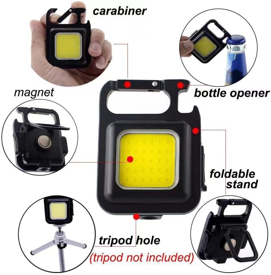 Portable Mini LED Flashlight Folding Bracket Bottle Opener Magnet Torch light Rechargeable cob Keychain flashlights for Camping