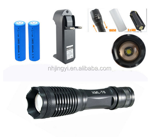 high quality battery 18650 powered 10W LED zoom waterproof shockproof led aluminum flashlight