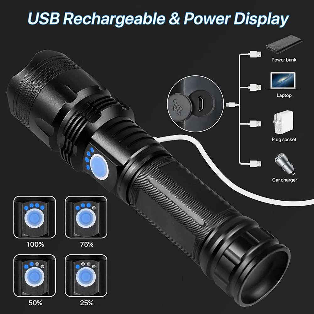 Waterproof High power P50 Super Tactical flashlights torch led rechargeable long range powerful flashlight 100000 lumens