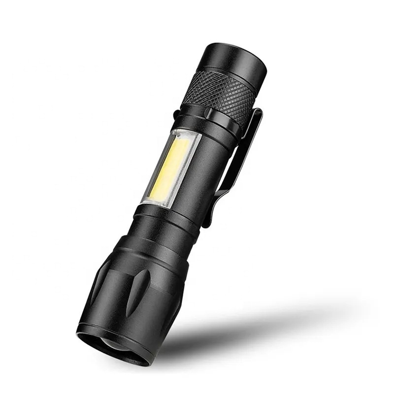 high power aluminum rechargeable zoomable small flashlights Tactical LED cob flashlight mini torch with clip