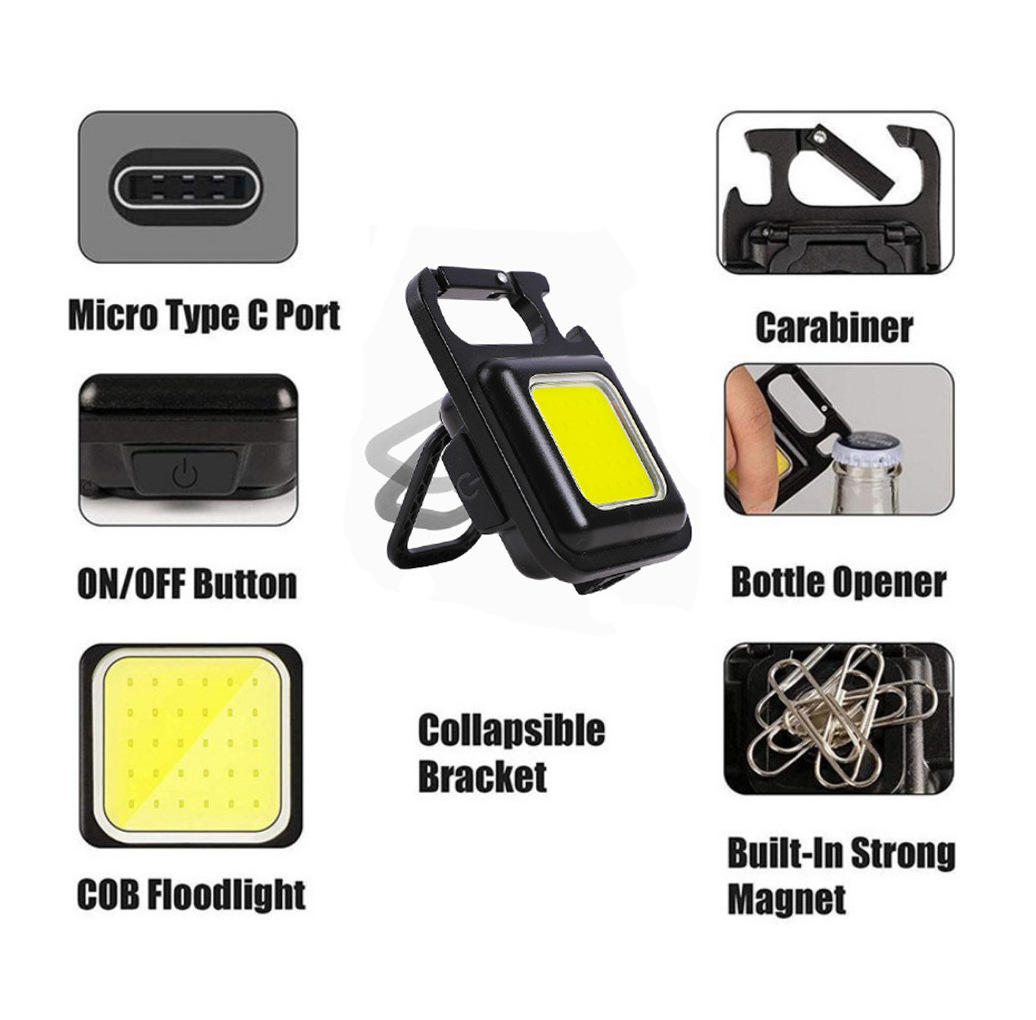 Portable Mini LED Flashlight Folding Bracket Bottle Opener Magnet Torch light Rechargeable cob Keychain flashlights for Camping