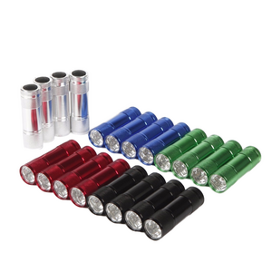 Super Bright 9 LED Mini Aluminum Flashlight with Lanyard Assorted Colors Plastic Body Battery Powered for Camping