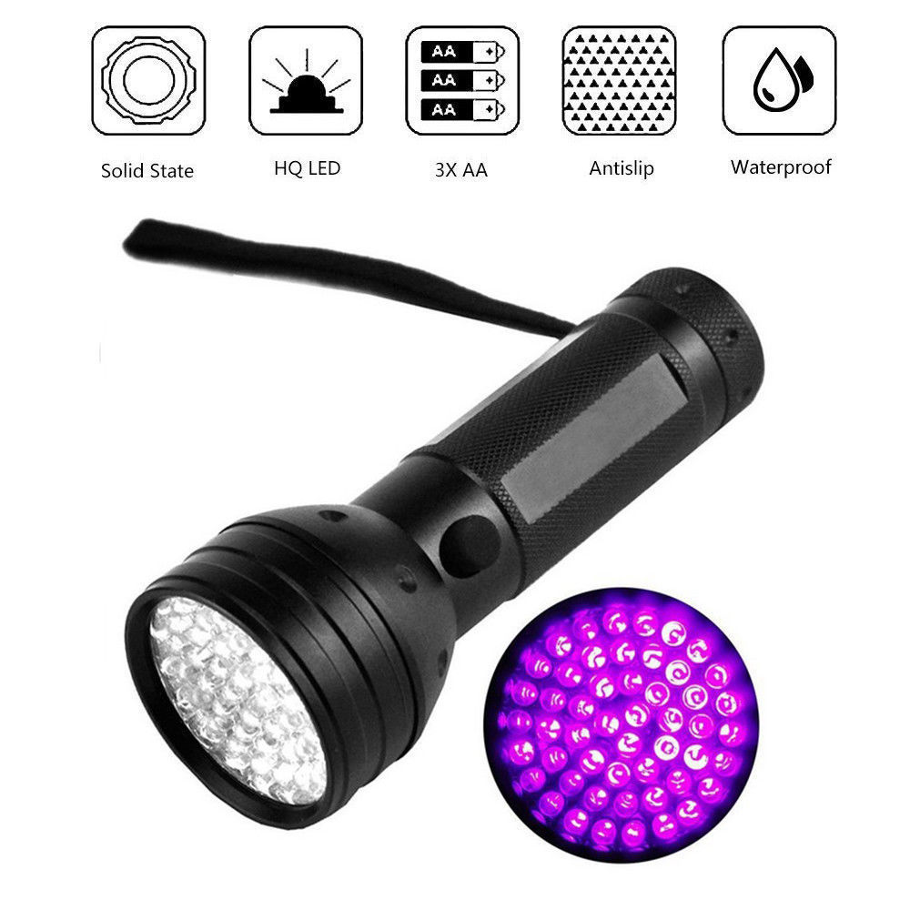 Aluminum 395nm UV Flashlight 51 LED Black Light Detector for Dog Urine Pet Stains and Bed Bugs IP66 Rated Rechargeable Battery