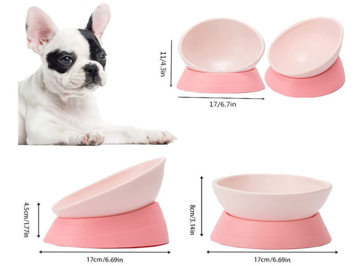 Pink Anti-Slip Dog Cat Dish Detachable Rubber Dog Bowl Pet Sterile Tilted Slope Base Pet Feeder