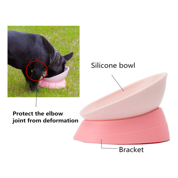 Pink Anti-Slip Dog Cat Dish Detachable Rubber Dog Bowl Pet Sterile Tilted Slope Base Pet Feeder