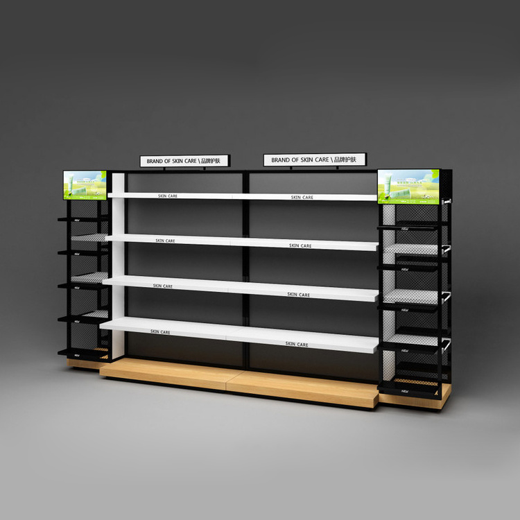 Hot sale wood cosmetics display shelf  cosmetic shop shelf design