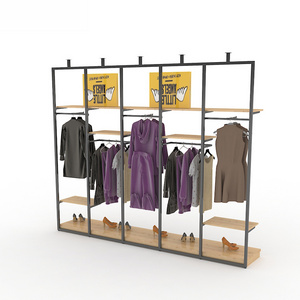 Simple black  metal rack design for clothing store clothes shop rack design