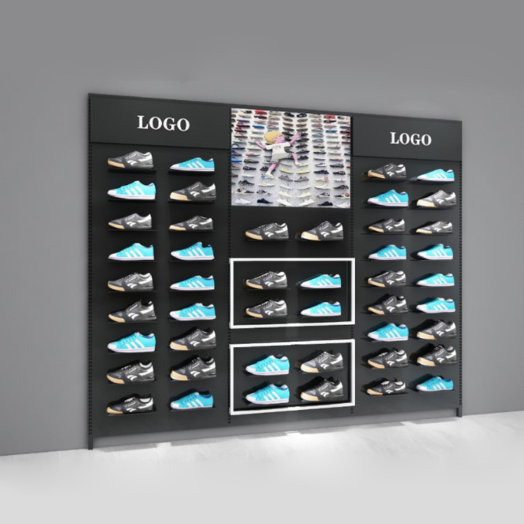 Wall-mounted shoes display shelf sport clothing sneakers display rack for sport shop