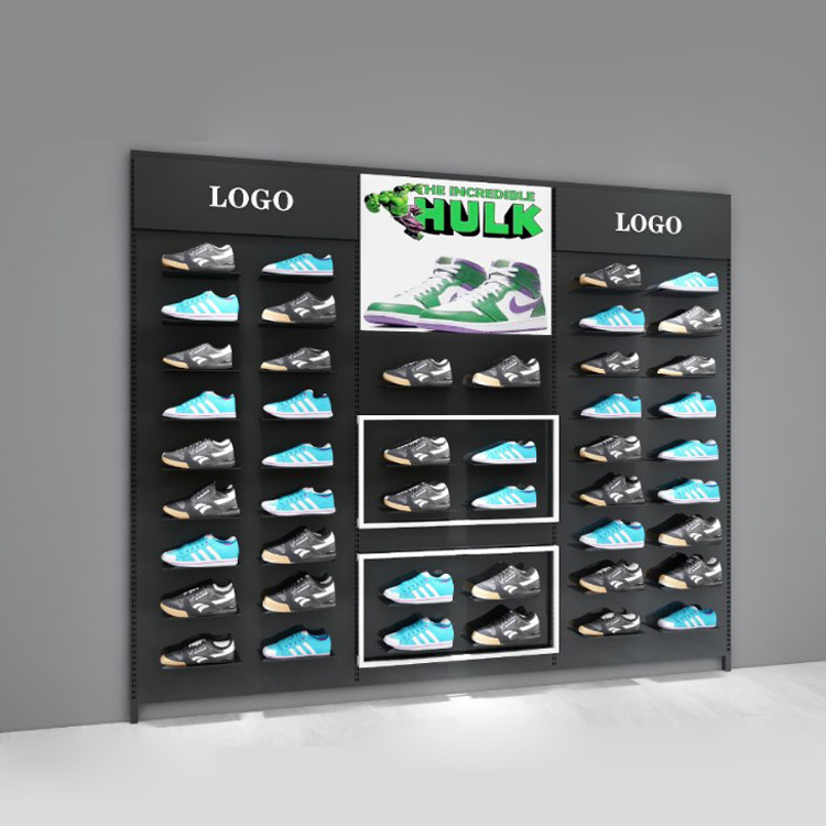 Wall-mounted shoes display shelf sport clothing sneakers display rack for sport shop