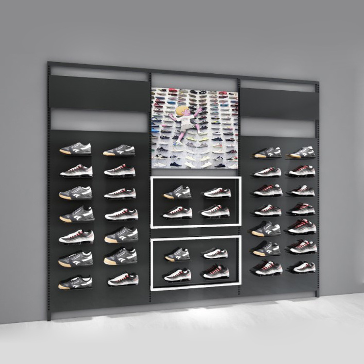 Wall-mounted shoes display shelf sport clothing sneakers display rack for sport shop