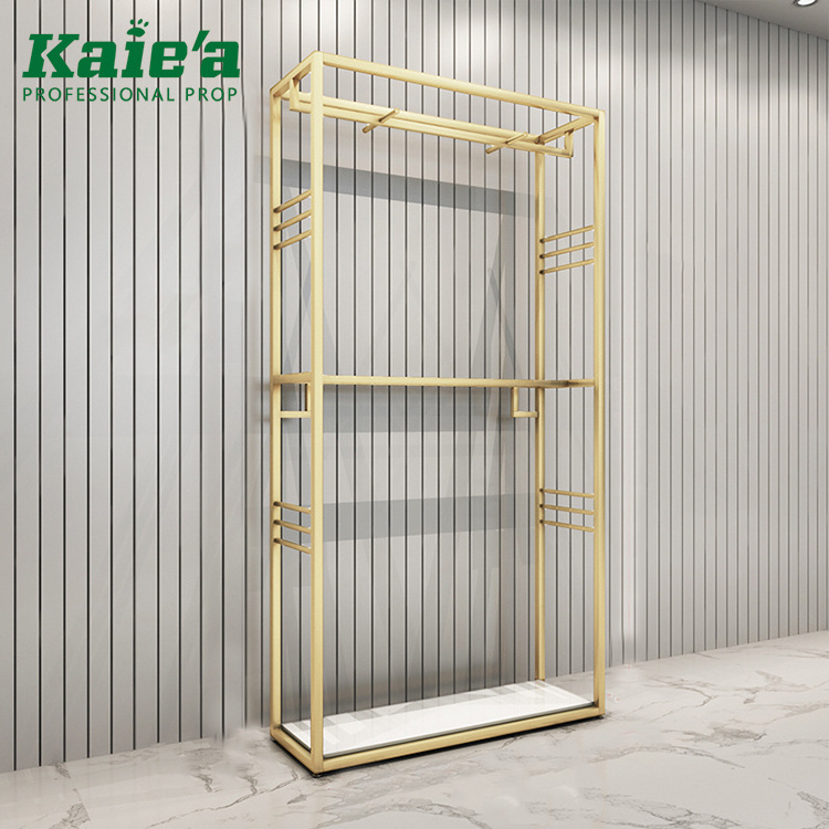 Custom Metal Hanging Display Garment Dresses Rack Gold Clothes Display Rack Store Furniture Clothing Display Rack