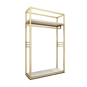 Custom Metal Hanging Display Garment Dresses Rack Gold Clothes Display Rack Store Furniture Clothing Display Rack