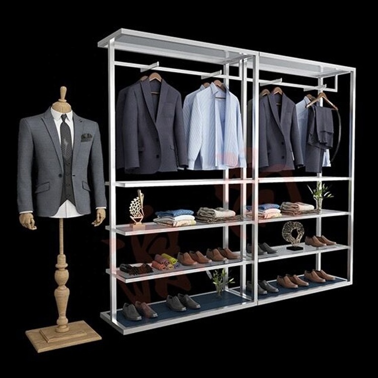 Led lighting wall mounted clothes display garment shop display rack for clothes