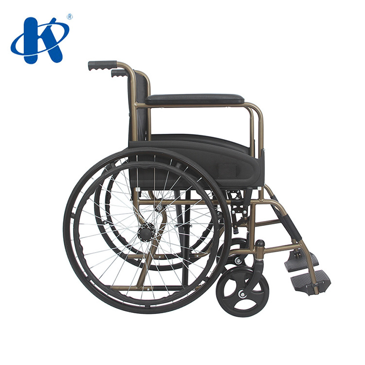 Kaiyang Factory  KY875J-A manual standard hospital wheel chair with brake on Hand push handle steel wheelchair