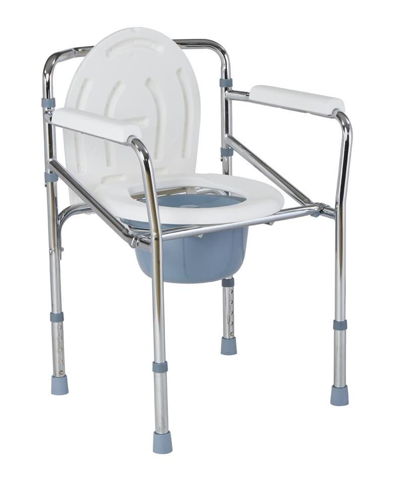 hot sales cheap foldable commode toilet chair height adjust patient health COMMODE CHAIR OEM chromed frame steel commode chair